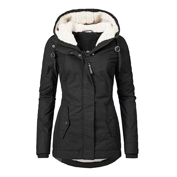

women's jackets warm coat jacket oversize outwear fur' lined winter hooded thick overcoats with pockets zipper plus size, Black;brown