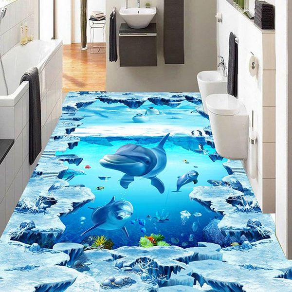 

wallpapers custom mural wallpaper 3d stereo icebergs underwater worlds dolphins floor tiles painting bathroom waterproof wall papers