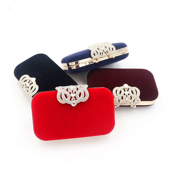 

evening bag crown suede dinner with diamond buckle lady's hand