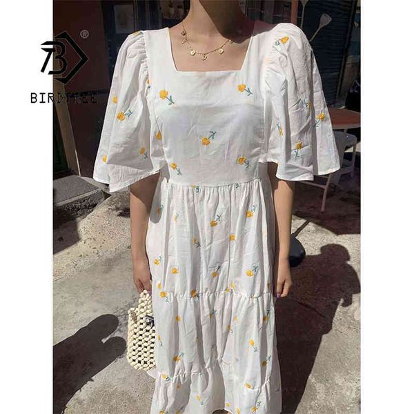 

summer women's french korean style floral square collar maxi dress short sleeve loose elegant high waist bow dresses d13511x 210416, Black;gray