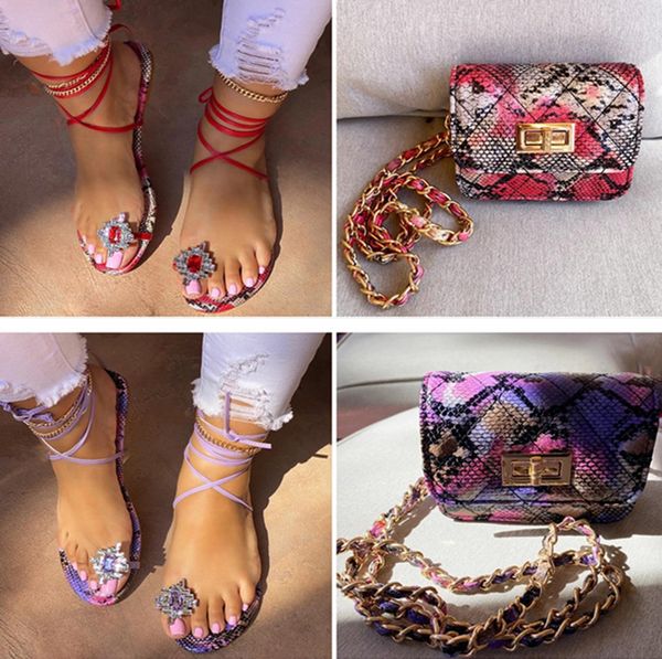 

print sandal women gladiator lace up flat sandals rhinestone shoes snake skin slippers for ladies summer beach, Black