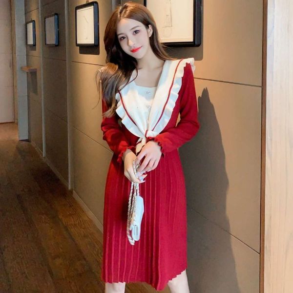 

casual dresses dress autumn and winter women's luxury celebrity contrast navy collar long sleeve waist down french pleated 51o4, Black;gray