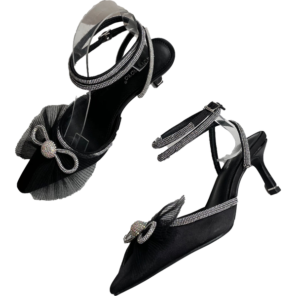 

dress shoes fashion women 2021 rhinestone heels pumps butterfly-knot sandals crystal cross-tied ladies, Black