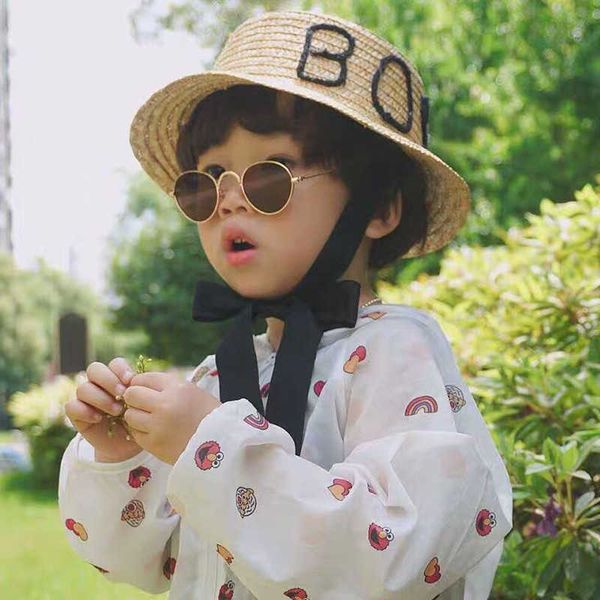 

spring summer children boys girls straw plaited hat beach holiday lace up flat outdoor sun block hat cap for kids 210713, Yellow