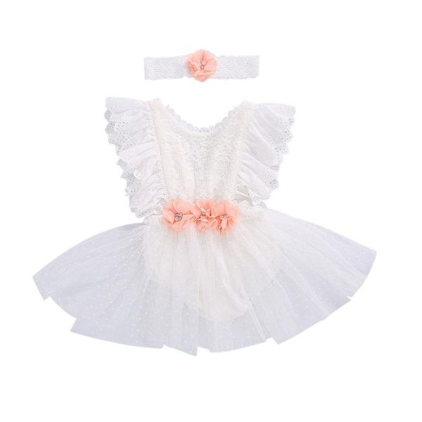 

girl's dresses 0-24m born baby girl clothes summer dress sleeveless lace floral round neck jumpsuit and headwear children's clothi, Red;yellow
