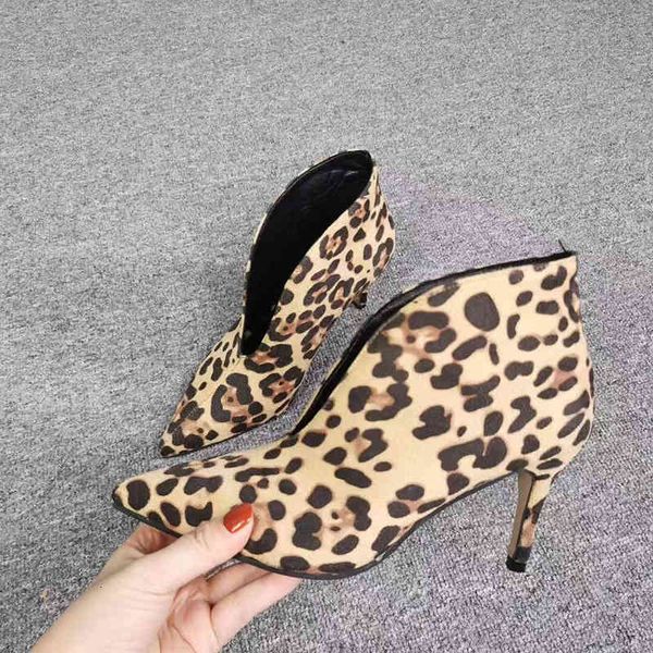 

boots female ankle boots stiletto high heels nice pointed leopard toe girl's party shoes plus i size 5-15 2fhh, Black