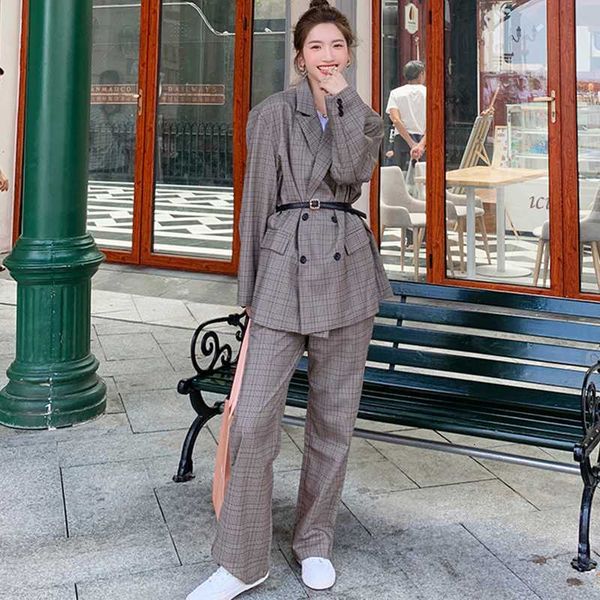 

women's two piece pants womens business suit plaid pant s female office ladies double breasted s spring two-piece blazer set no belt 5i, White