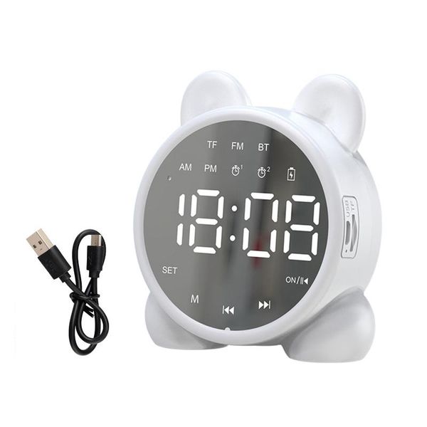 

portable speakers support tf card home office led mirror screen bluetooth speaker fm radio multifunctional dual alarm clock travel kids adul