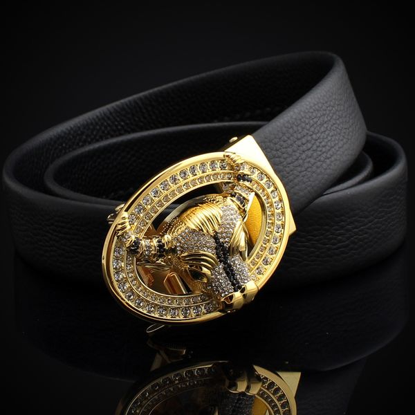 

hongsheng leather men's creative cattle head zodiac belt, Black;brown