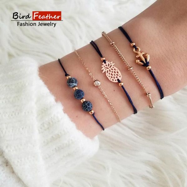 

link, chain gold color women fashion punk bracelet simple trendy pineapple metal bracelets bohemian retro jewelry accessories bangles, Black