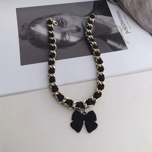 

bowknot chokers short interspersed with leather rope wide chain fashionable accessories jewelry necklace 12pcs, Golden;silver