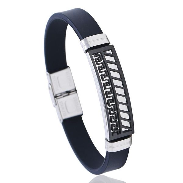 

cuff promotion gifts price stainless steel bracelet with black silicone for men selling fashion jewelry, White