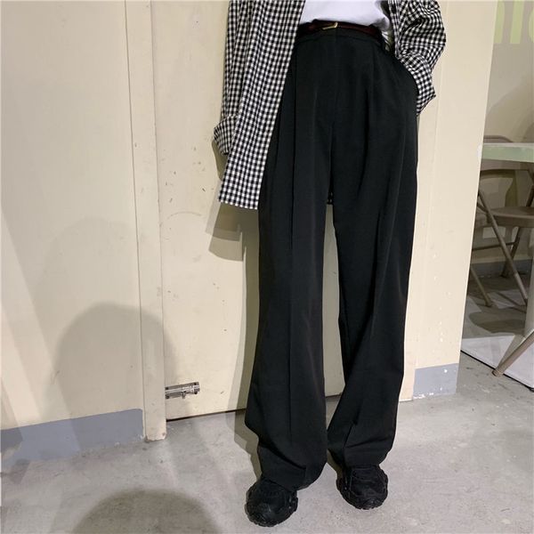 

retro straight chic all-match loose full-length vintage plus size waist casual office lady trousers 210421, Black;white