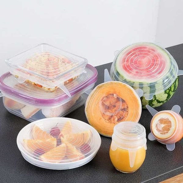 

kitchen storage & organization 6 pieces silicone universal preservation cover and fruit containers cling film stretch strong sealing tr