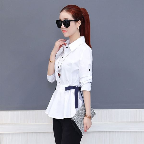 

office work wear women spring autumn style chiffon blouses shirts lady casual bow tie sashes blusas dd1773 210401, White