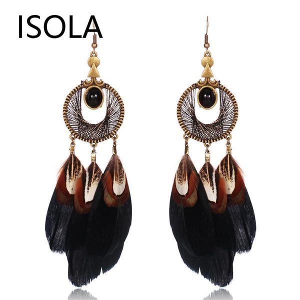 

knitted dreamcatcher alloy ethnic feather earrings statement bohemia charming colorful boho dangle & chandelier, Silver