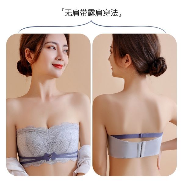 

summer strapless large chest small underwear memory soft cotton thin breathable cup gathering and closing auxiliary breast bra, Red;black