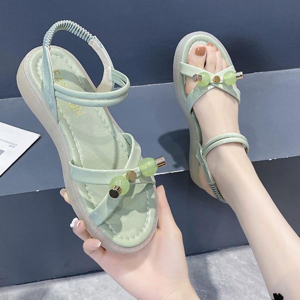 

sandals beige heeled flat summer shoes woman shallow mouth soft black without low girls 2021 comfort elastic band fashion
