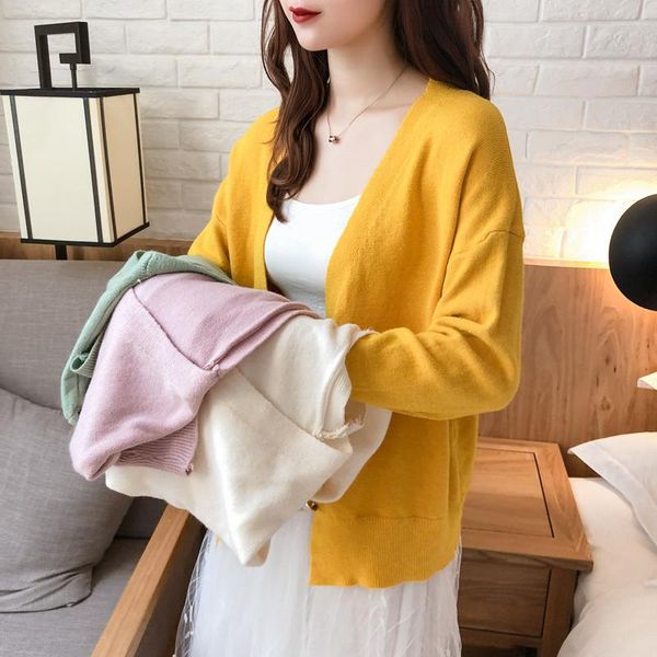 

women's knits & tees knitted cardigan v-neck coat for women korean style loose student outerwear shawl sweater clothes spring and autum, White