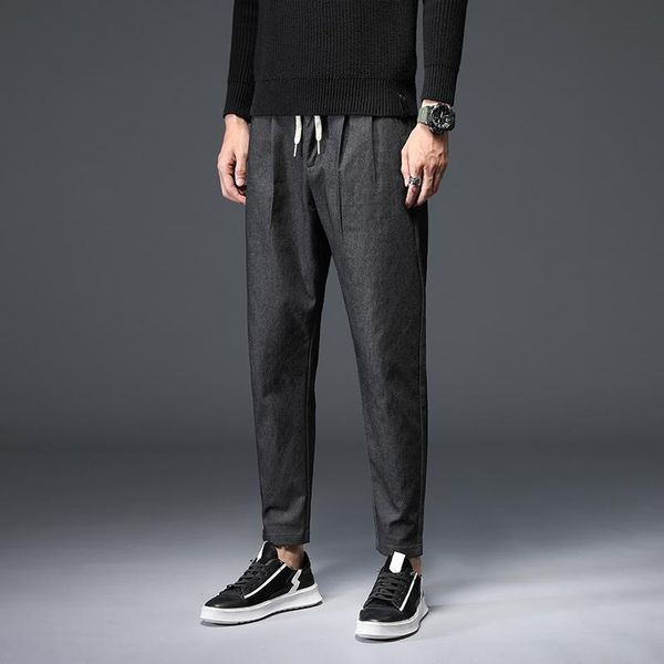 

fall 2021 drawstring casual loose-fitting pants korean fashion men's small-foot business trousers, Black