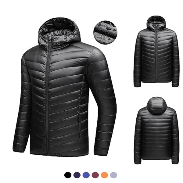 

men's light down jacket autumn winter coat men white duck down hooded coat casual portable windproof water proof down jacket men 211129, Black