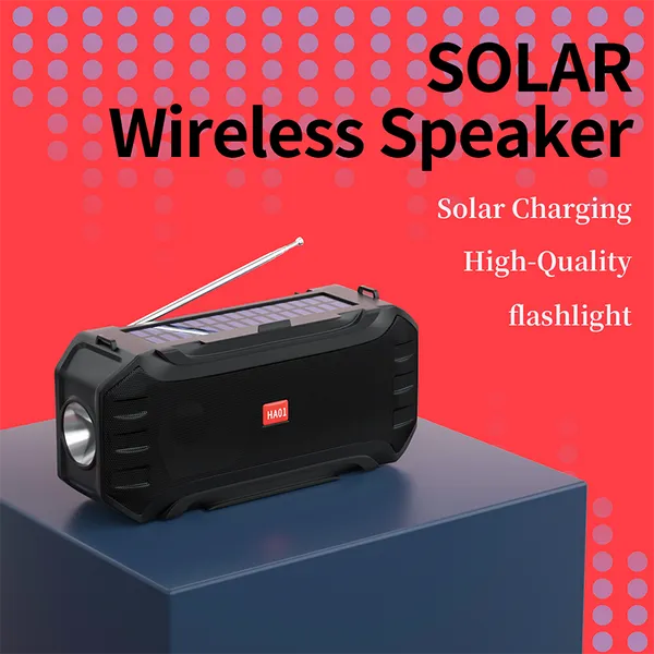 Solarlade-Bluetooth-Lautsprecher mit Taschenlampe, tragbarer kabelloser Stereo-Lautsprecher, Soundbox für den Außenbereich, unterstützt FM-Radio, USB-Festplatte, TF, MP3-Musik-Player