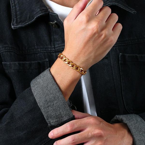 

link, chain modyle punk gold color stainless steel rock bangle bracelet cuban fashion jewelry hip hop women men gift party, Black