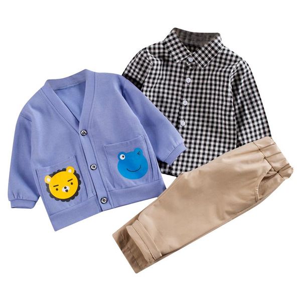 

clothing sets children set plaid shirt and knitted cardigan pants suit for birthday party pography, White