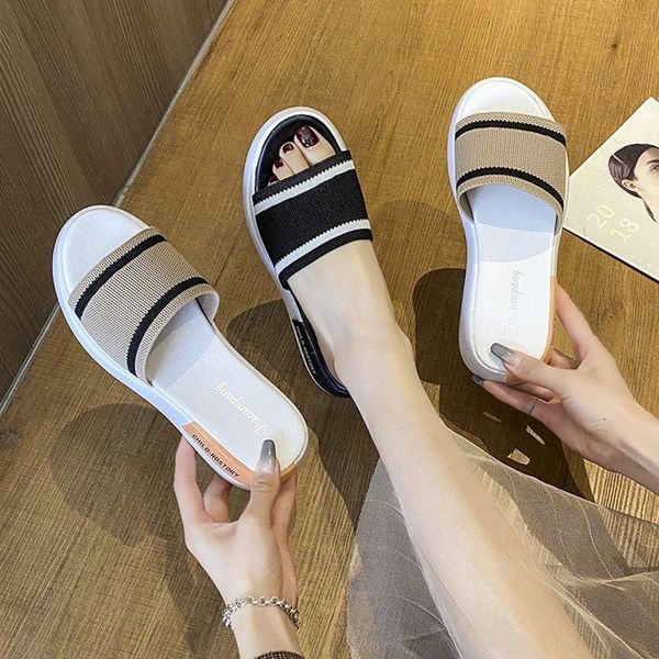 

slippers 2021 women summer light color sandals women's shoes, Black