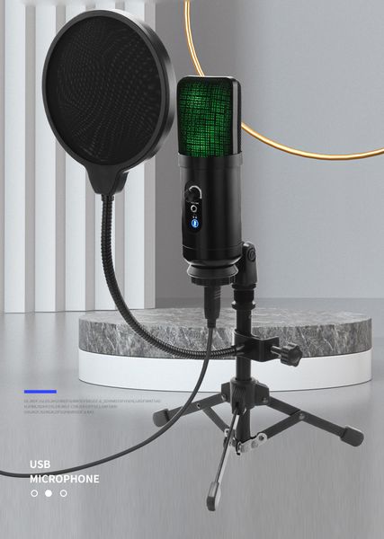 Neuestes professionelles USB-Kondensatormikrofon F20, geeignet für Notebook-Computer, RGB-Farblichtmikrofon