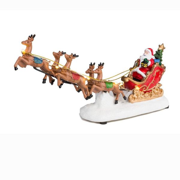 

party decoration winter village sence santa sleigh & reindeer with illuminated christmas resin figurine year 2021 gifts