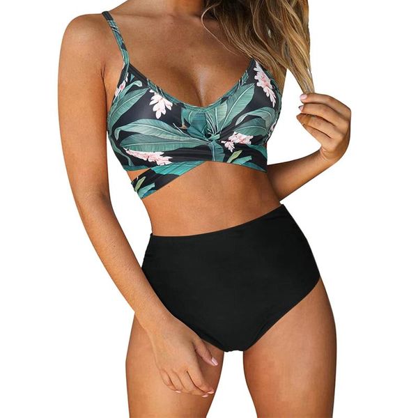 

women's swimwear women criss cross bikini set high waisted string floral printed 2 piece bathing swimsuit brazilian female suit, White;black