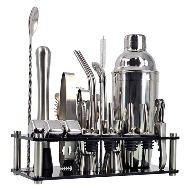 

bartender kit 23-piece cocktail shaker set of stainless steel ice grain acrylic stand for mixed drinks martini bar tools