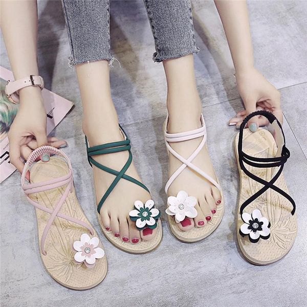 

summer women's sandals bohemian sweet beaded string toe beach shoes ladies claquettes femme chaussure, Black