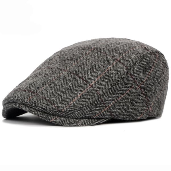 

autumn winter men newsboy hat berets british western style wool advanced flat ivy cap classic vintage striped beret, Blue;gray