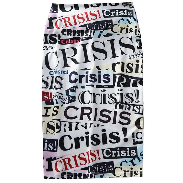

skirts women's pencil skirt summer graffiti fashion letter print high waist elastic slim ladies plus size female falda yt41, Black