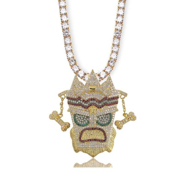 

pendant necklaces cubic zirconia iced out chain gold fashion uka mask necklace hip hop jewelry statement for man women gifts, Silver