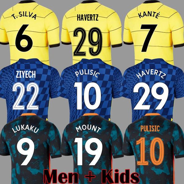 

soccer jerseys for 21 22 jersey pulisic lukaku havertz mount jersey futbol men uniforms third away player version fans sancho quick dry brea, Black;yellow