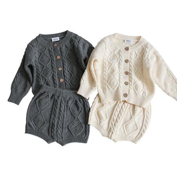 

clothing sets baby girls knit clothes suit for babies boys spring autumn knitting sweater cardigan shorts set toddler infant cotton, White