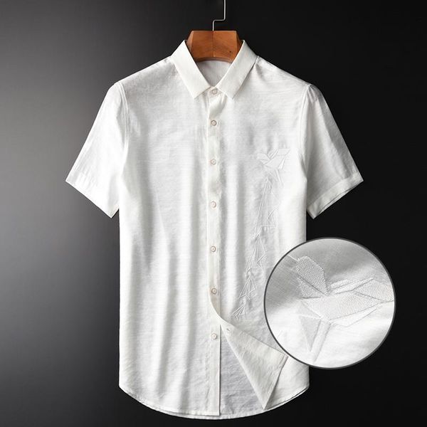 

men's casual shirts classic white mens luxury embroidery short sleeve men size 4xl summer business and plain man, White;black