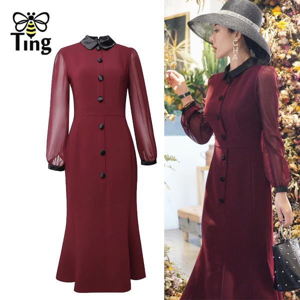 

vintage elegant women mermaid party dinner dresses retro button decor skinny fit dress elbise plus size robes zevity 210513, Black;gray