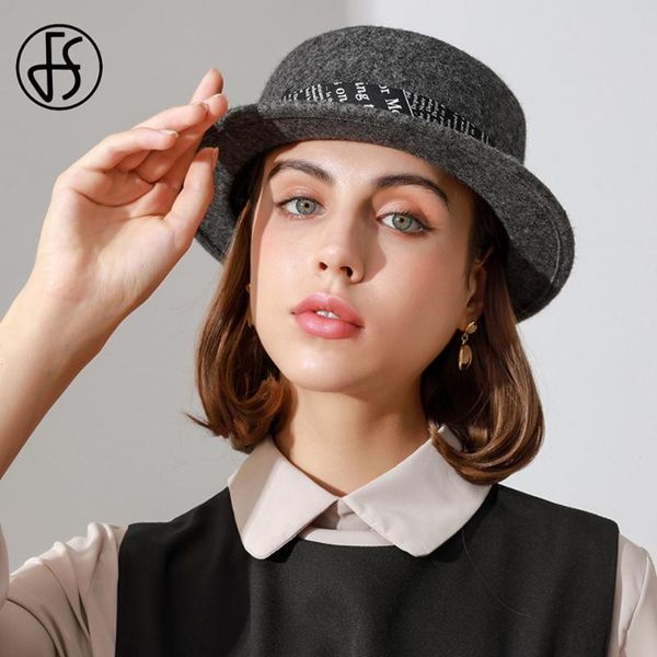 

stingy brim hats fs british socialite style wool felt dome fedora for women winter cloche hat fedoras bowler cap with ribbon, Blue;gray