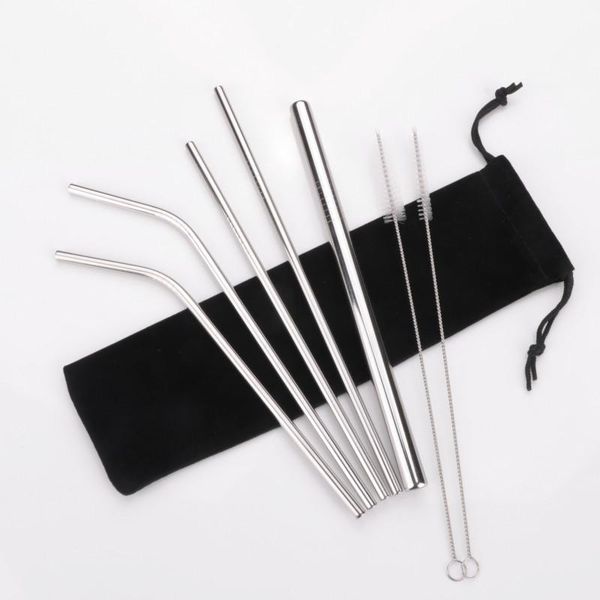 

drinking straws 8pcs colorful 304 stainless steel reusable straw bent metal with cleaner brush gift bag drop