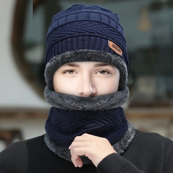 

hats, scarves & gloves sets winter thermal fleece hat men neck warmer cap face thicken scarf windproof outdoor fashion balaclava set #t2, Blue;gray