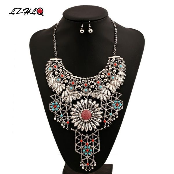 

pendant necklaces lzhlq bohemian large flower choker statement necklace women 2 colors zinc alloy pendants trendy collares collier, Silver