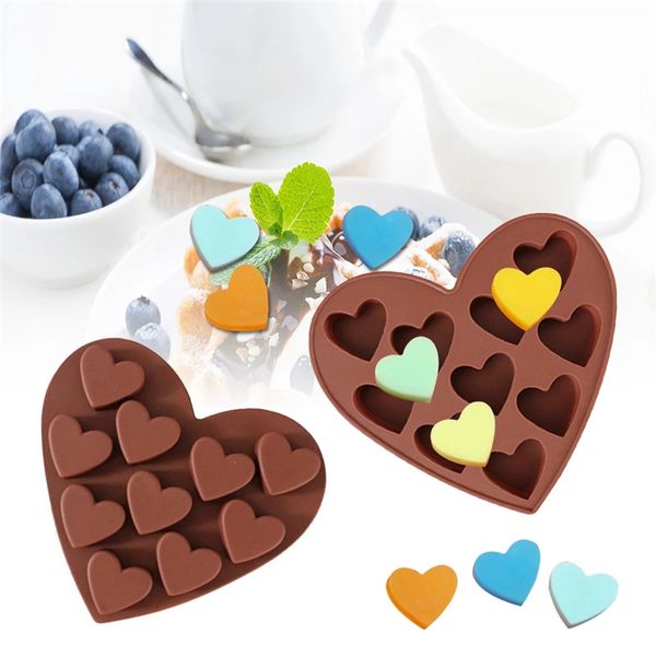 Stampo per sapone a forma di cuore fai-da-te a 10 cavità Stampo per sapone al cioccolato in silicone Stampo per caramelle Forniture per la decorazione di torte