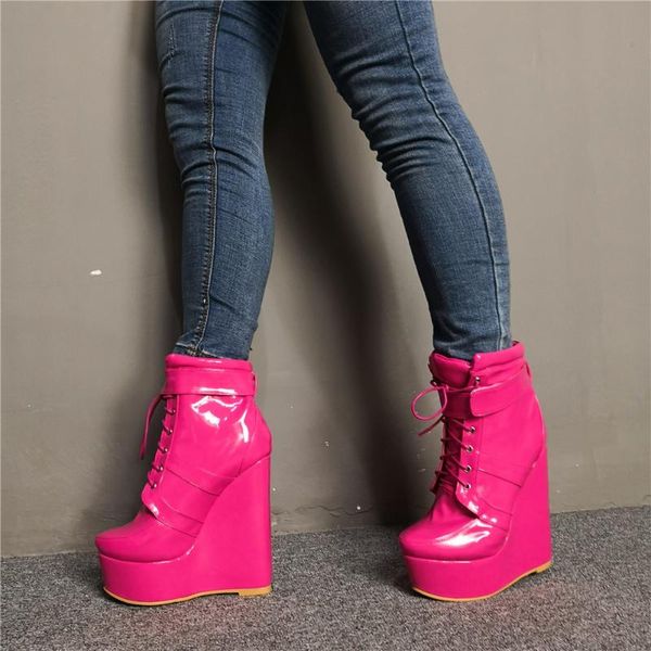 

boots gigifox plus size 47 autumn winter ankle shoes woman platform high heels wedges women, Black