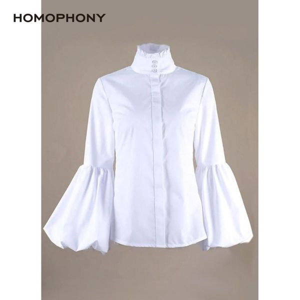 

homophony spring and autumn woman blouse vintage fashion patchwork lantern sleeve turtleneck tight shirt elegtan blusas women's blouses, White