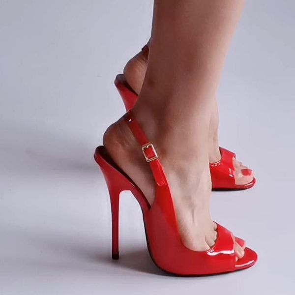 

sandals women summer heeled high heels female peep toe back strap black red wedding party shoes lady large size