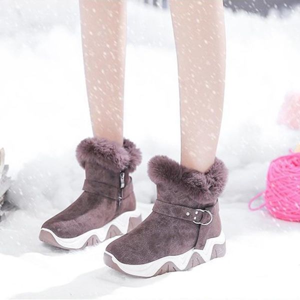 

boots women winter snow shoes ladies plush warm furry platform flats non slip fashion ankle casual woman, Black